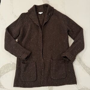 J. Jill Wool Blend Speckled OpenFront Cardigan Sweater Womens XS Chocolate Brown